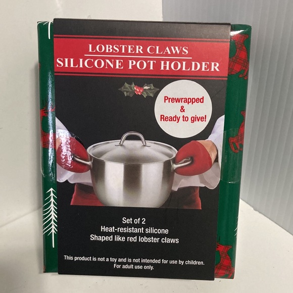 GIFT SET Silicone Pot Holders Lobster Claws with Crab Mallet in Gift Wrapped Box - Picture 7 of 13